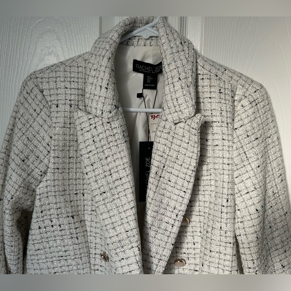 Rachel Zoe Black & White Tweed Cropped Jacket Size Large NWT - Picture 11 of 13